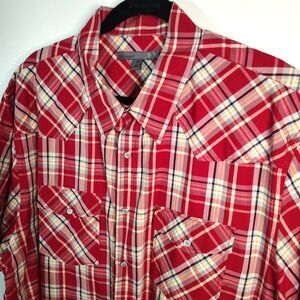 OLD NAVY Red Plaid Cotton XXL Men's Button-Down Short Sleeve Casual Shirt